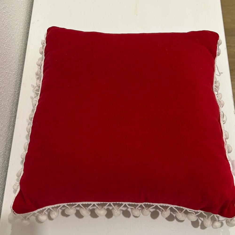 Vintage Red Velveteen “Merry Christmas Y’all” PomPom Throw Pillow